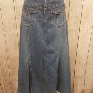 French Cuff Denim Jean Skirt Size 6 Modest Long
